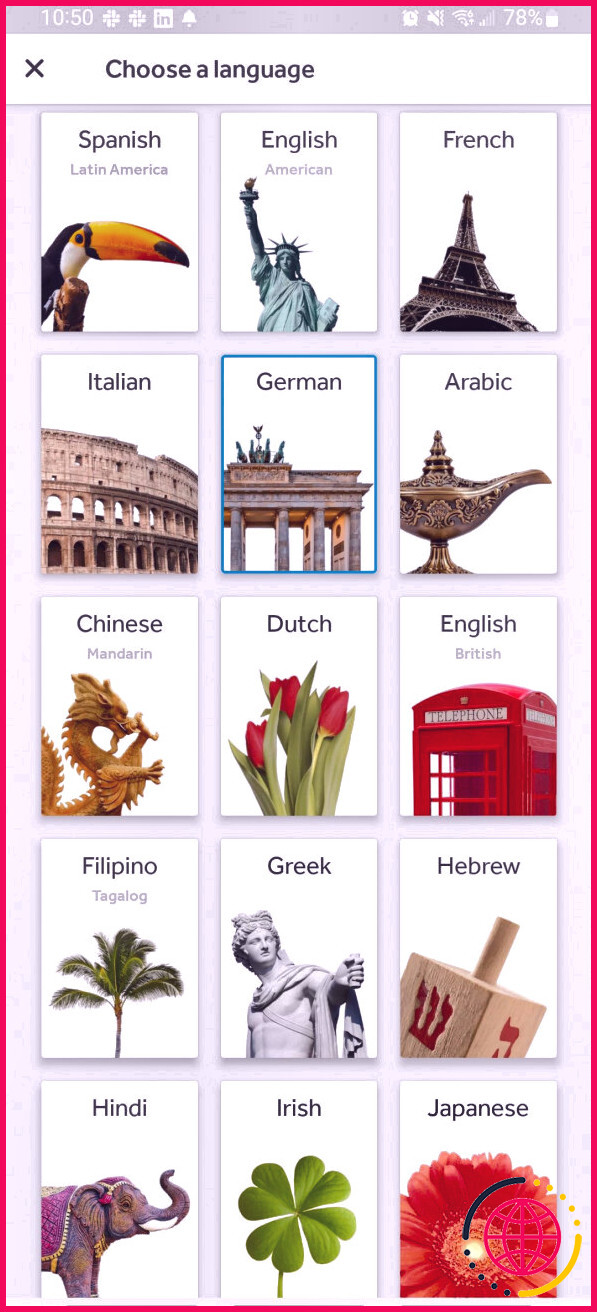langues disponibles pour apprendre avec l'application Rosetta Stone