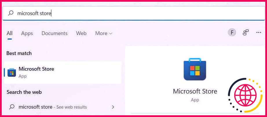 Microsoft Store dans les résultats de recherche de Windows 11.