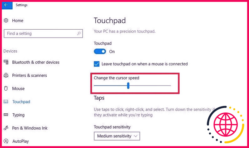 Onglet Paramètres du pavé tactile dans Windows 11
