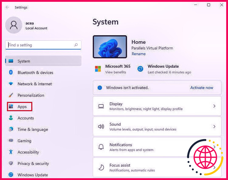 Paramètres des applications Windows 11