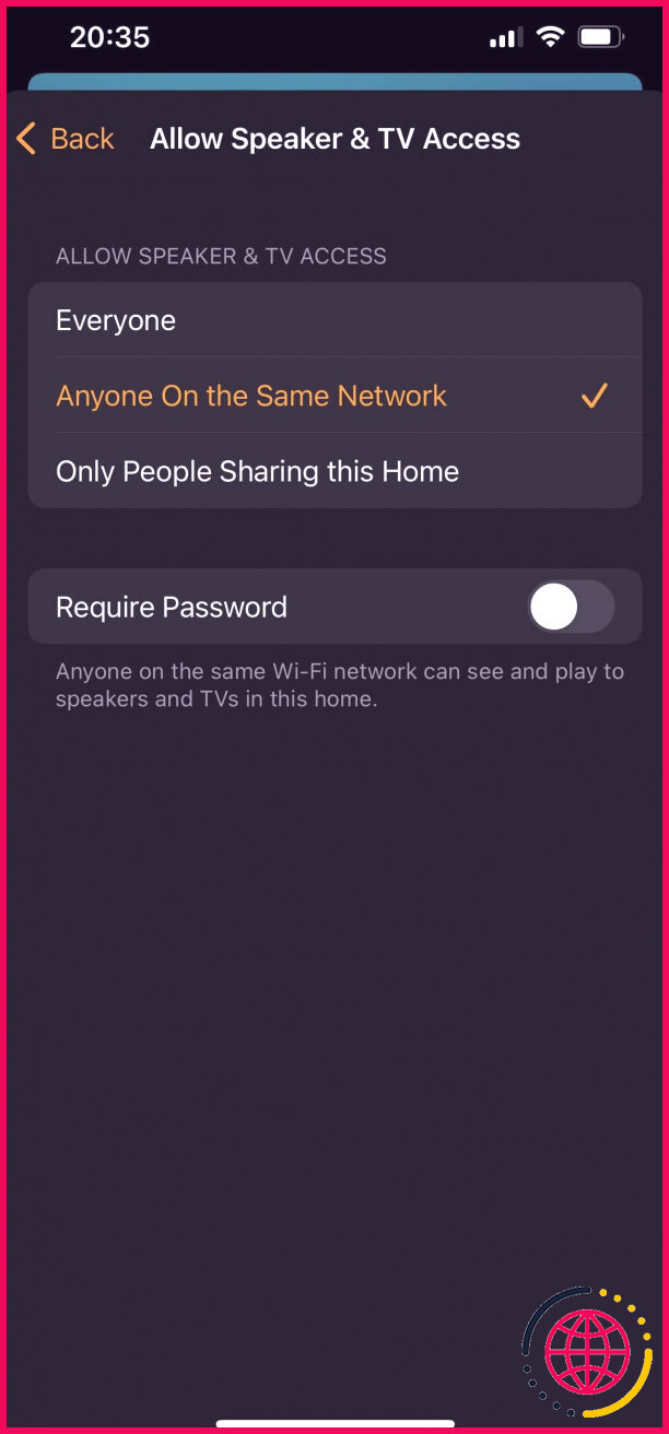 HomePod mini Autoriser le menu d'accès au haut-parleur et au téléviseur