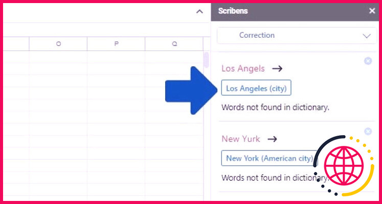 Une capture d'écran montrant comment utiliser Scribens pour corriger l'orthographe