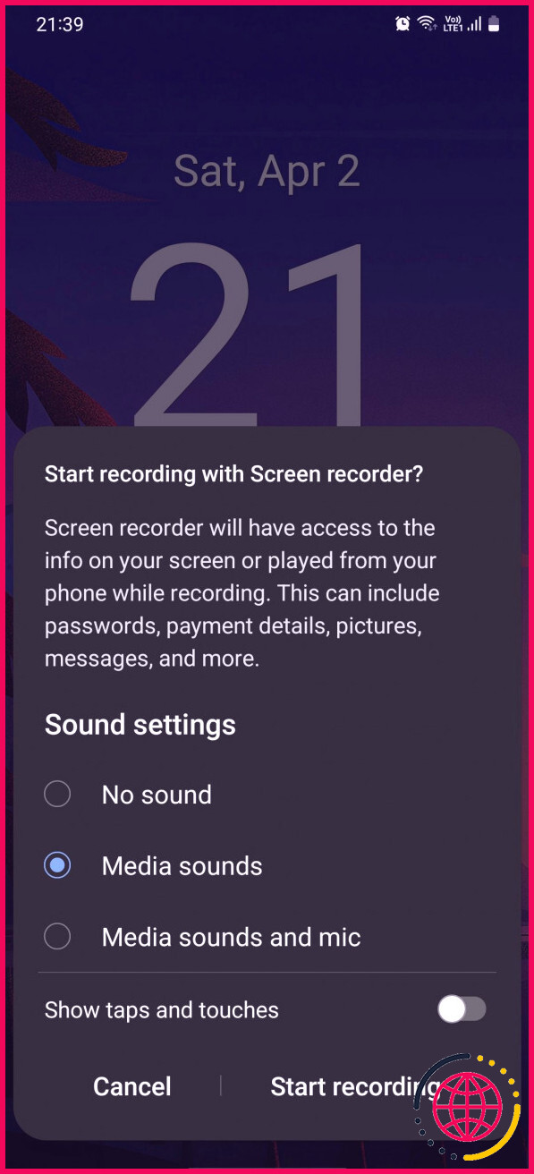 Paramètres sonores de l'enregistreur d'écran Samsung