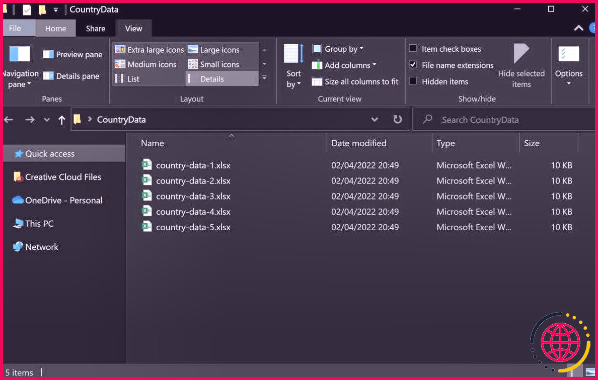 Explorateur de fichiers Windows ouvert montrant de nombreux fichiers Excel