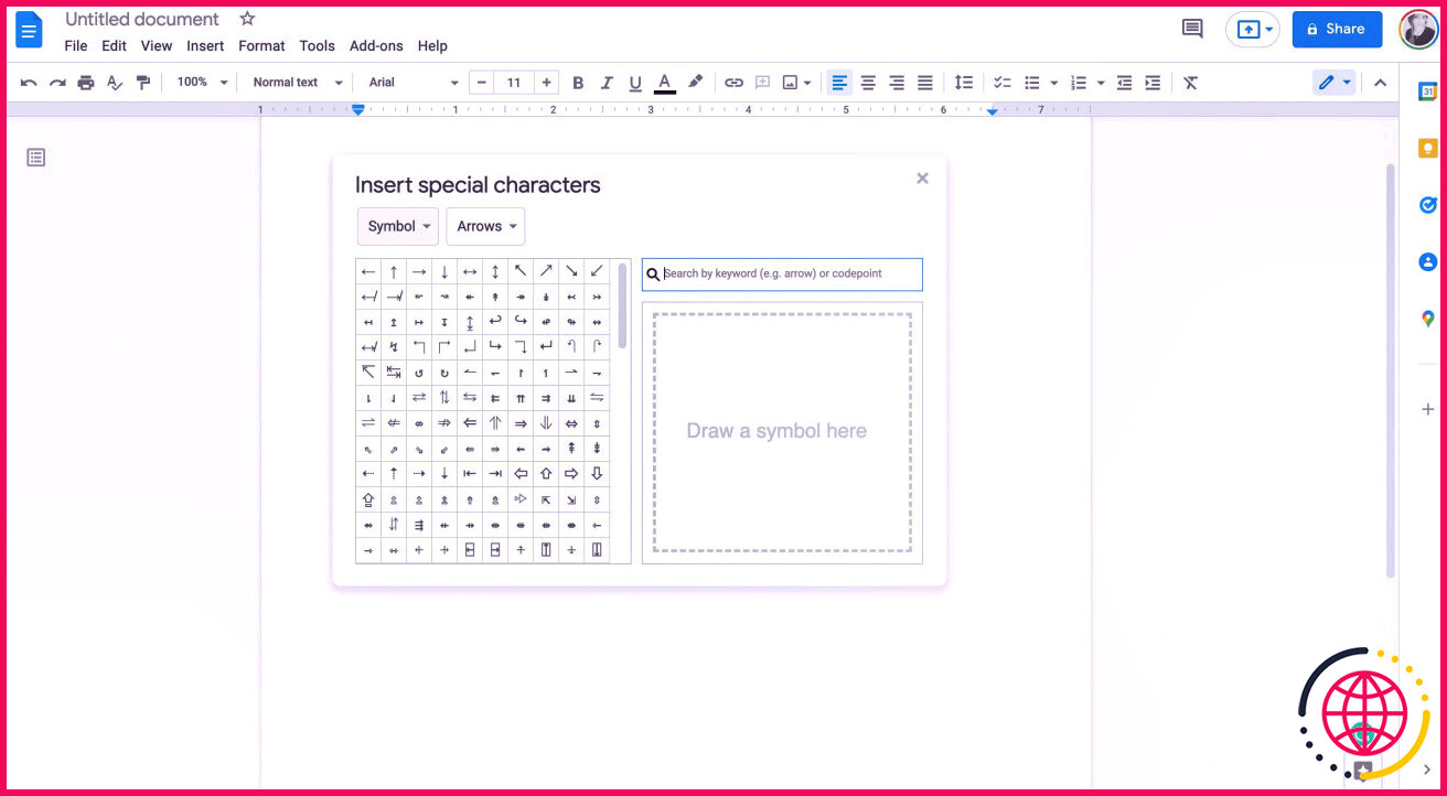 Insérer un caractère spécial Google Doc