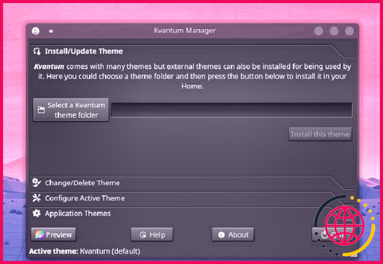 Interface utilisateur de Kvantum Manager dans XeroLinux