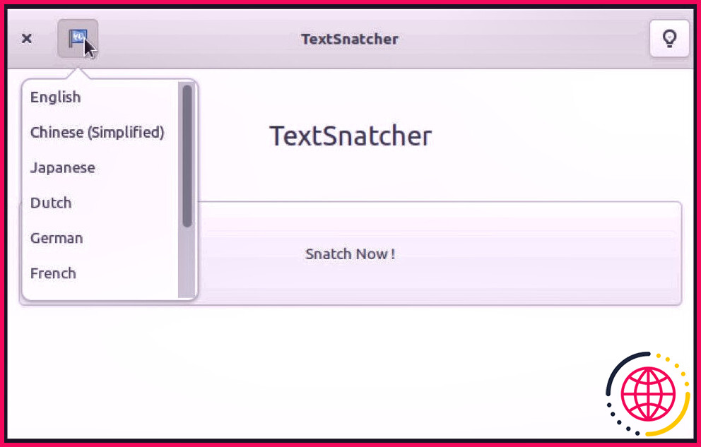 Options de langue de TextSnatcher