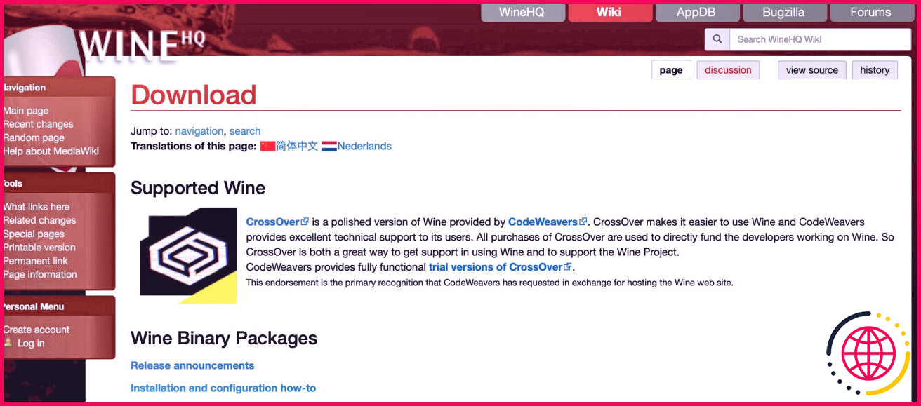 Page d'accueil du site Wine