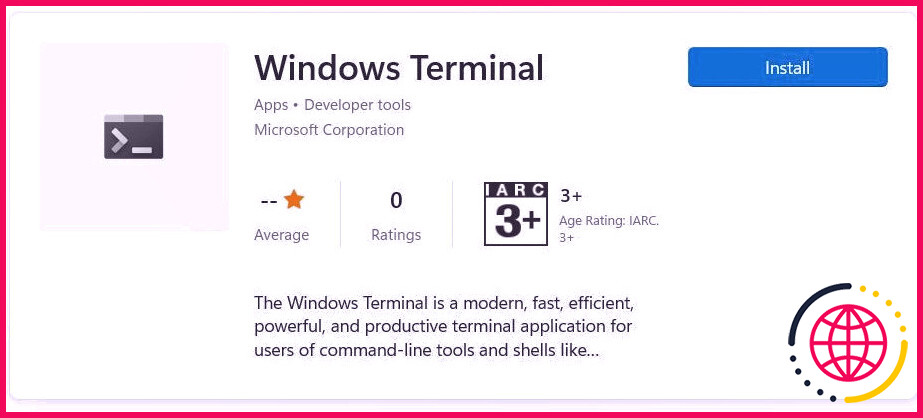 Téléchargement du terminal Windows à partir du Microsoft Store.