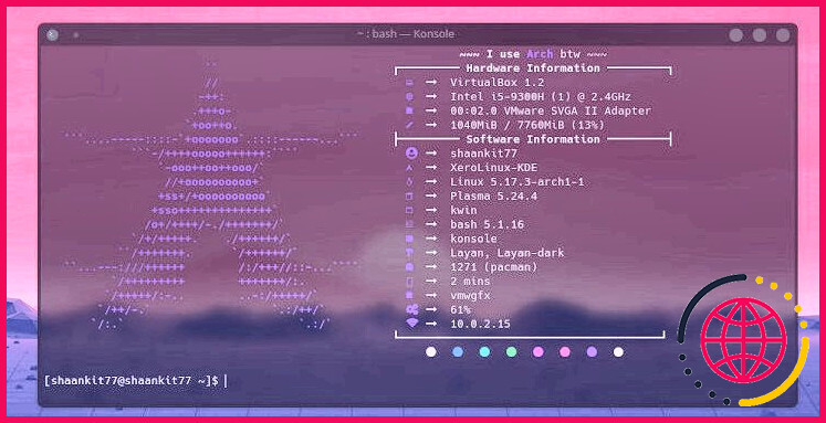 Informations système du système d'exploitation XeroLinux à partir du terminal