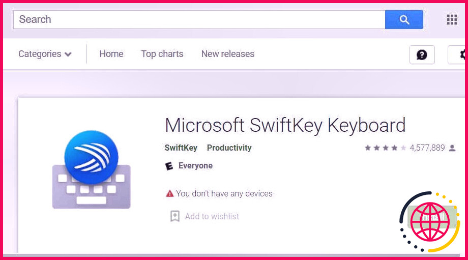 La page de l'application SwiftKey Keyboard