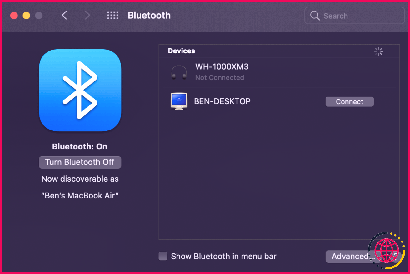 macOS Associer un nouvel appareil Bluetooth