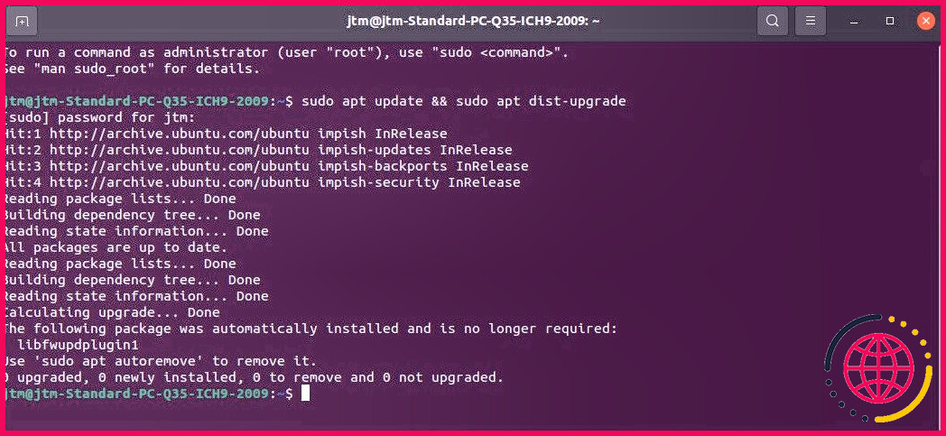 Mise à jour de la ligne de commande Ubuntu