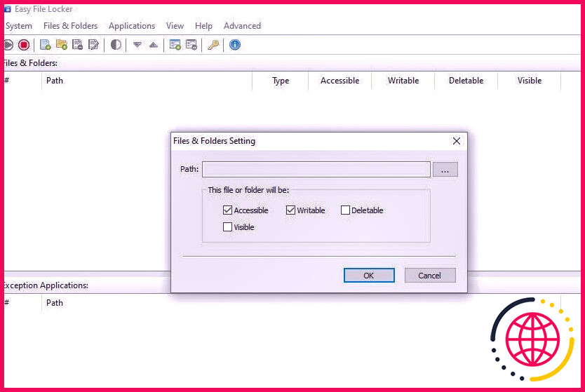Modification des paramètres des fichiers et des dossiers lors du verrouillage d'un fichier dans le logiciel Easy File Locker