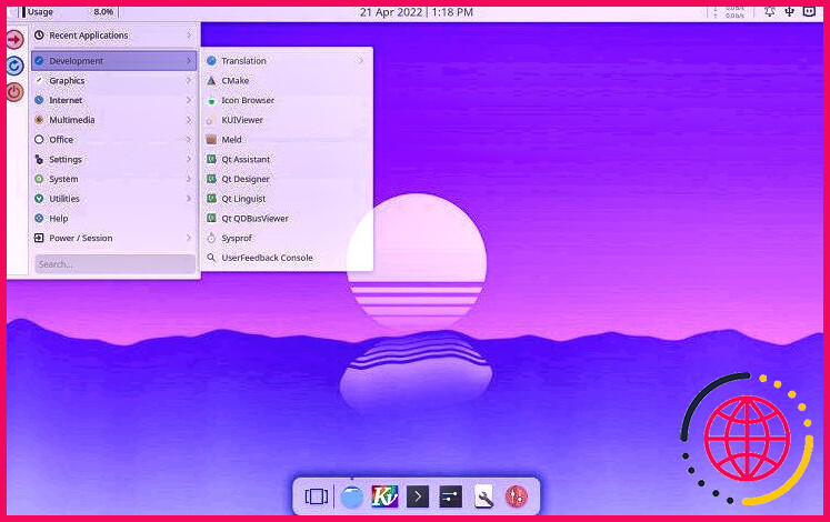 Interface utilisateur XeroLinux avec menu d'application