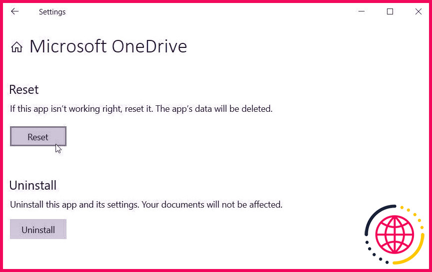 Réinitialiser l'application OneDrive