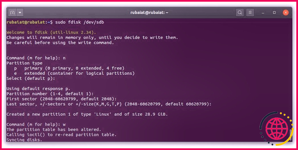 créer une partition Linux avec fdisk