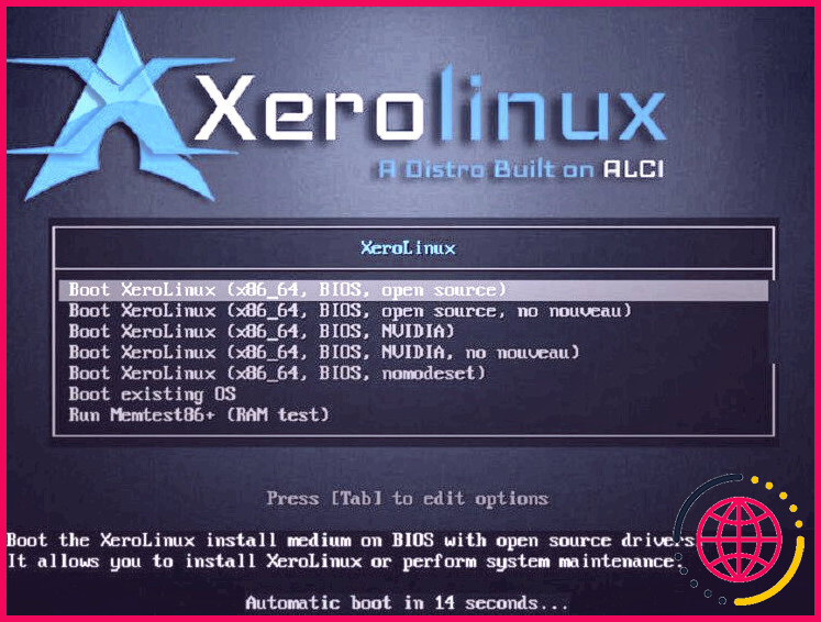 Fenêtre de chargement de démarrage de XeroLinux