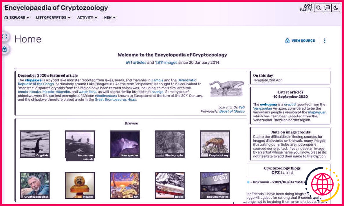 L'Encyclopedia of Cryptozoology est un grand répertoire Wiki modifiable publiquement de tous les cryptides et animaux inconnus