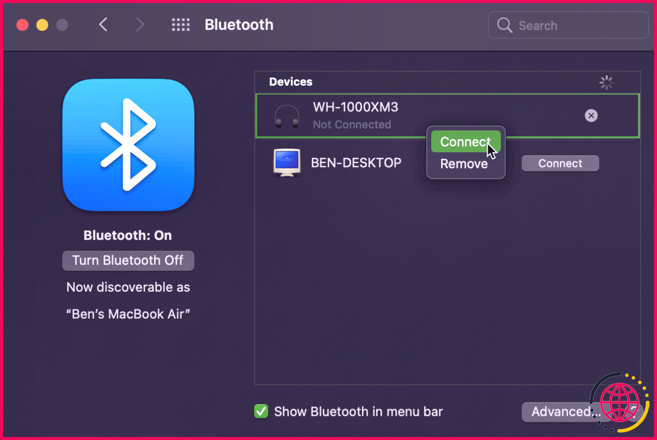 macOS Supprimer le périphérique Bluetooth