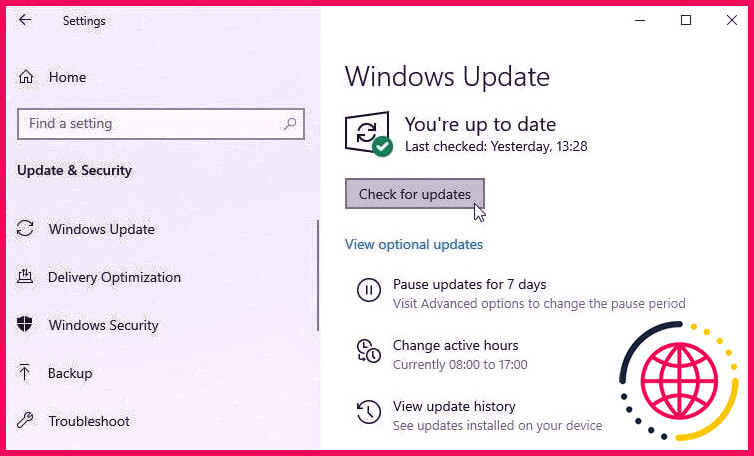 Vérification des mises à jour du PC Windows