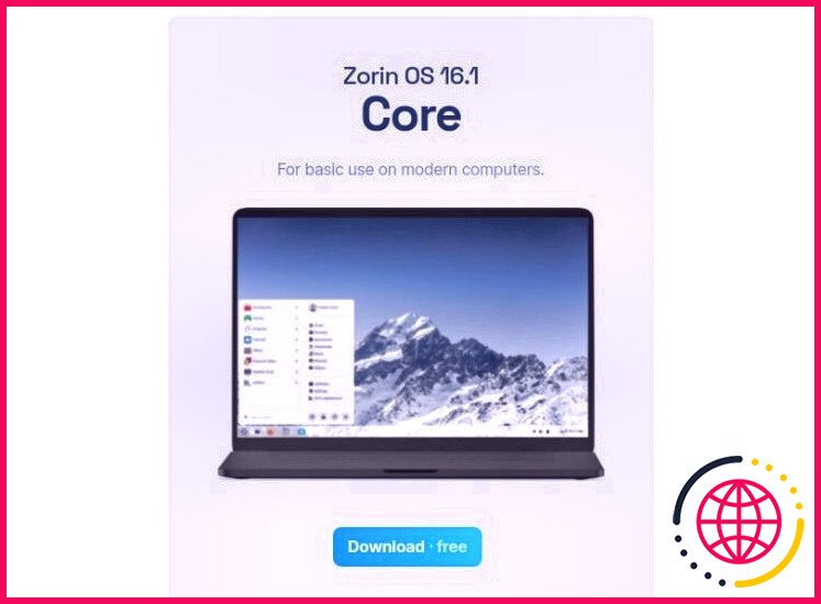Page de téléchargement de Zorin OS Core
