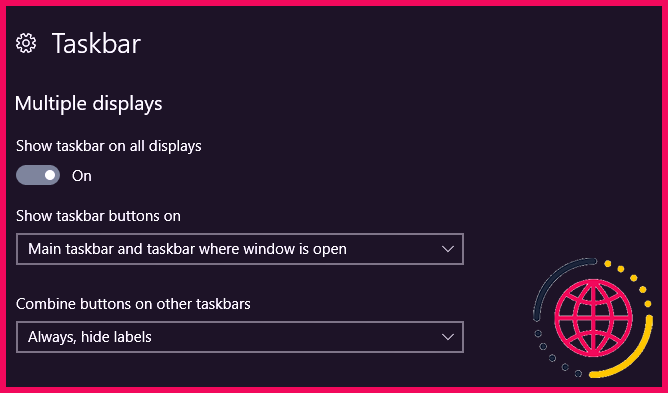plusieurs affichages windows 10 - paramètres de la barre des tâches