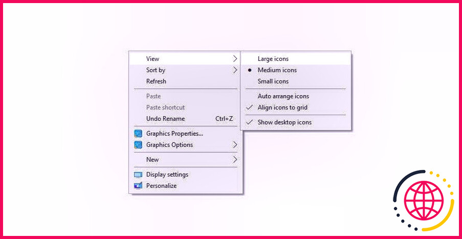 Modification de la taille des icônes du bureau dans Windows 10