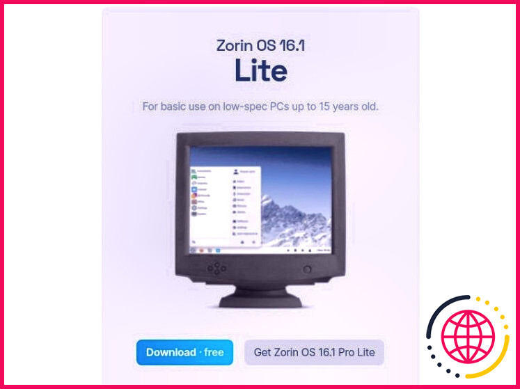 Page de téléchargement de Zorin OS Lite
