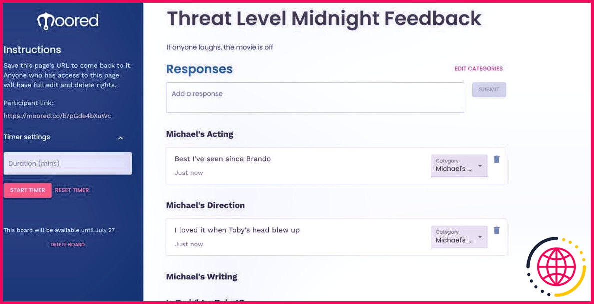 Moored is a quick, free, and anonymous board to collect feedback from teams, whether live or in sessions
