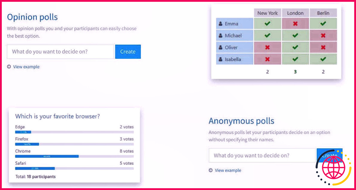 Xoyondo lets you create meeting schedules and conduct polls both anonymously or transparently
