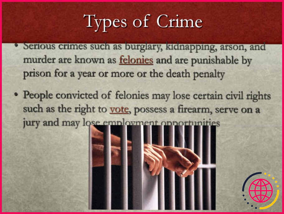 Quelles sont les cinq grandes catégories de crimes ?
