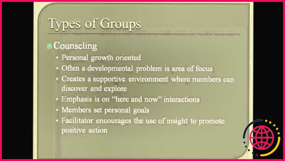 Quels sont les différents types de groupes thérapeutiques ?
