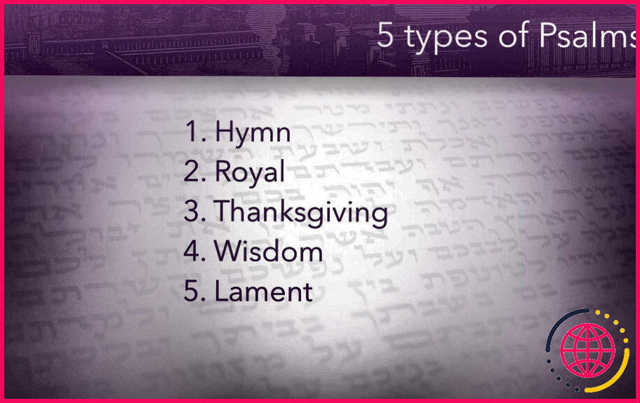 Quels sont les trois principaux types de psaumes ?

