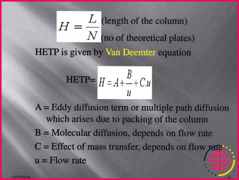 Quels sont les trois termes qui composent l'équation de van deemter ?
