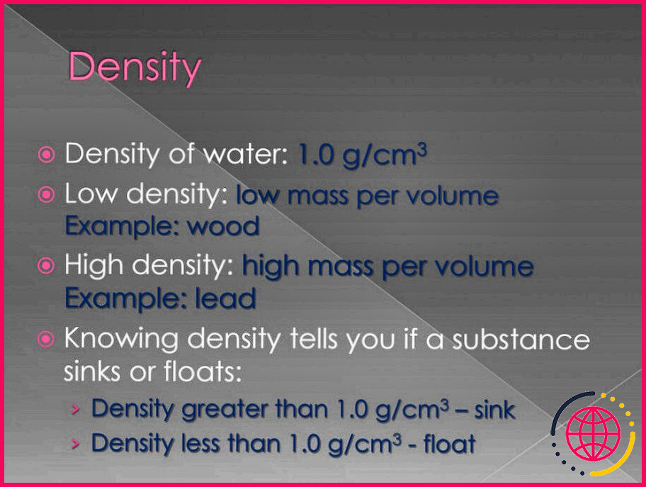Un objet dont la densité est de 1,01 g cm3 va-t-il flotter ou couler ?
