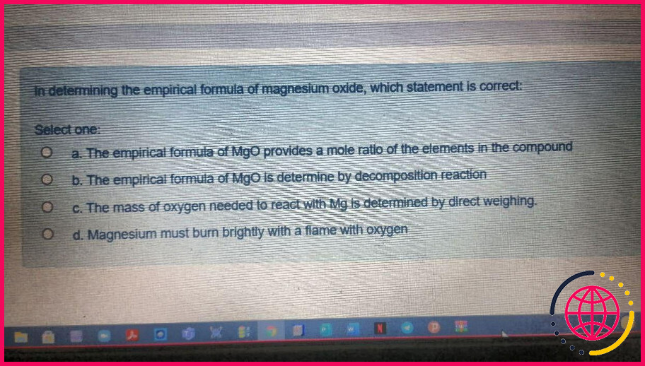Quel est le rapport massique de l'oxygène au magnésium dans l'oxyde de magnésium ?
